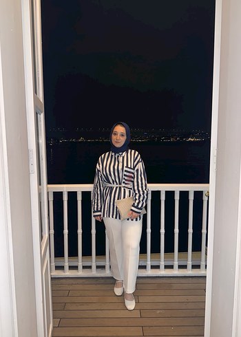 Lacivert beyaz Zebra Desenli Midi Tunik - Görsel 2