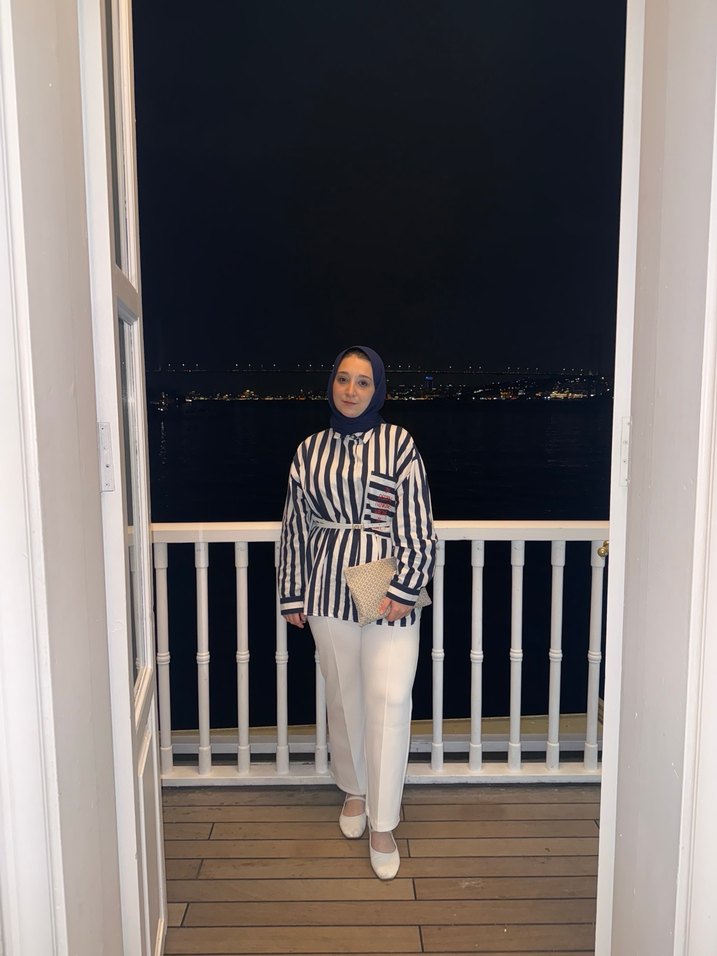 Lacivert beyaz Zebra Desenli Midi Tunik - Görsel 2