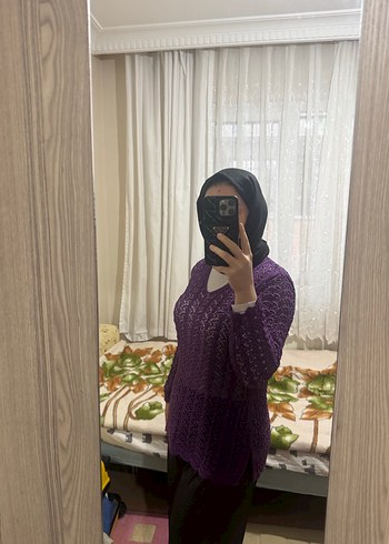 Mor Örgü Boğazlı Kadın Kazak - Görsel 2