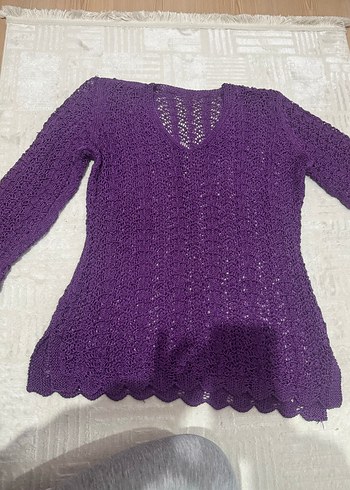 Mor Örgü Boğazlı Kadın Kazak - Görsel 7