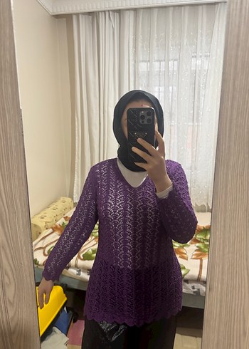 Mor Örgü Boğazlı Kadın Kazak - Görsel 3