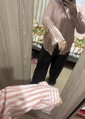 Turuncu bej  Zebra Desenli Uzun Kollu Kadın Gömlek - Görsel 3