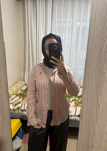 Turuncu bej  Zebra Desenli Uzun Kollu Kadın Gömlek - Görsel 2