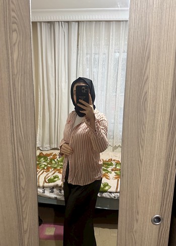 Turuncu bej  Zebra Desenli Uzun Kollu Kadın Gömlek - Görsel 4