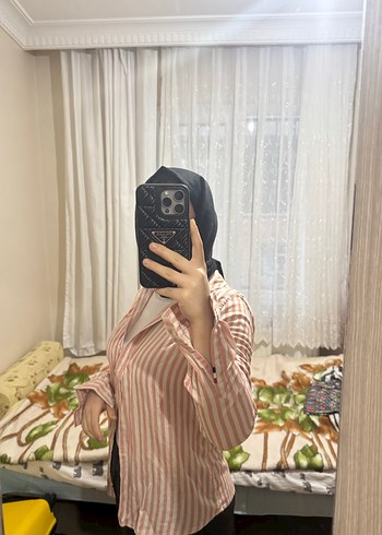 Turuncu bej  Zebra Desenli Uzun Kollu Kadın Gömlek - Görsel 7