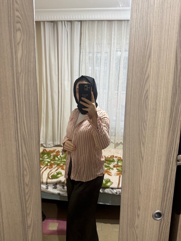 Turuncu bej  Zebra Desenli Uzun Kollu Kadın Gömlek - Görsel 4