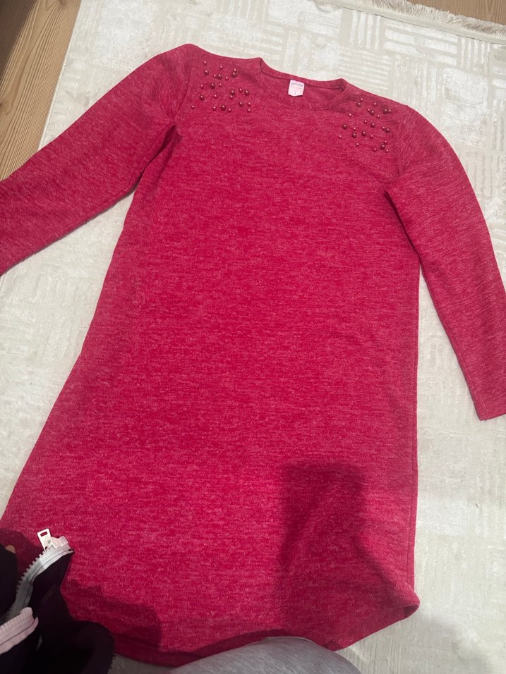 Uzun Kollu Kırmızı Triko Kazak - Görsel 4