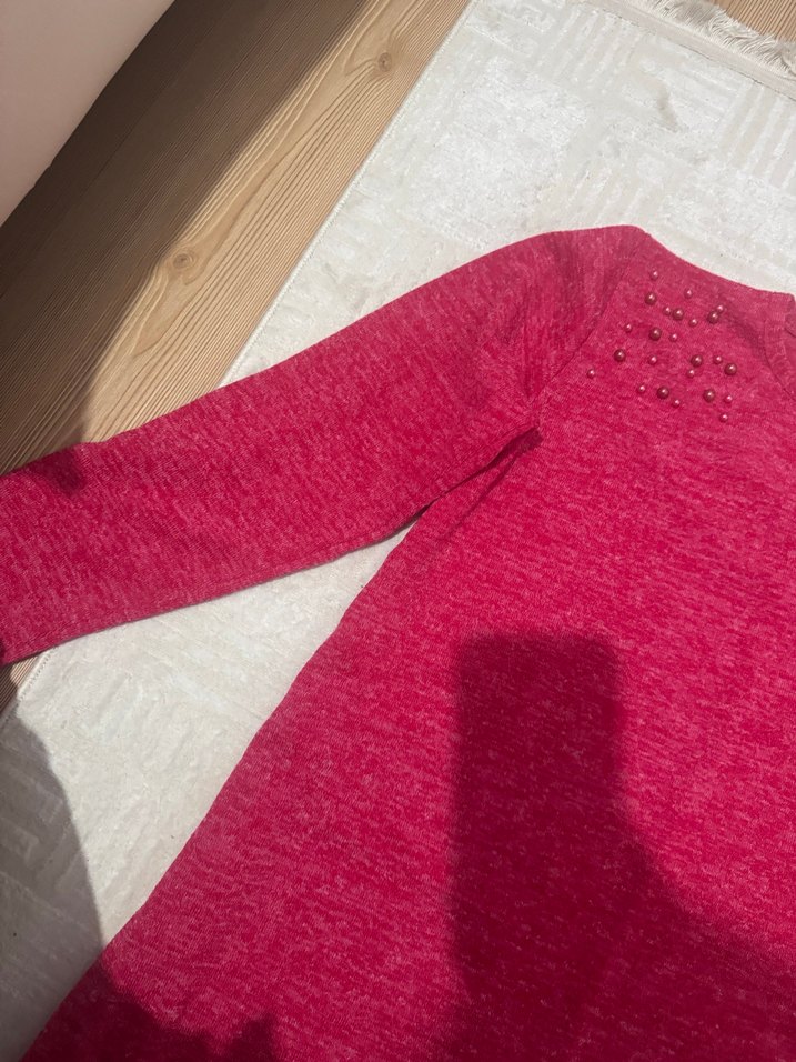 Uzun Kollu Kırmızı Triko Kazak - Görsel 3