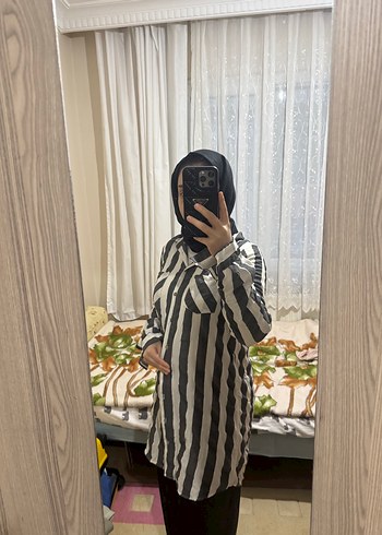 Düğmeli Uzun Kollu Gri Zebra Desenli Gömlek - Görsel 2