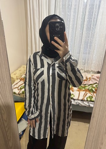 Düğmeli Uzun Kollu Gri Zebra Desenli Gömlek - Görsel 3