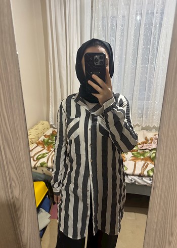 Düğmeli Uzun Kollu Gri Zebra Desenli Gömlek - Görsel 5