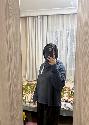 Gri Bağcıklı Kapüşonlu Salaş Sweatshirt - Görsel 2