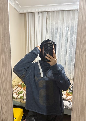 Gri Bağcıklı Kapüşonlu Salaş Sweatshirt - Görsel 6