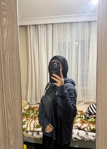 Gri Bağcıklı Kapüşonlu Salaş Sweatshirt - Görsel 3