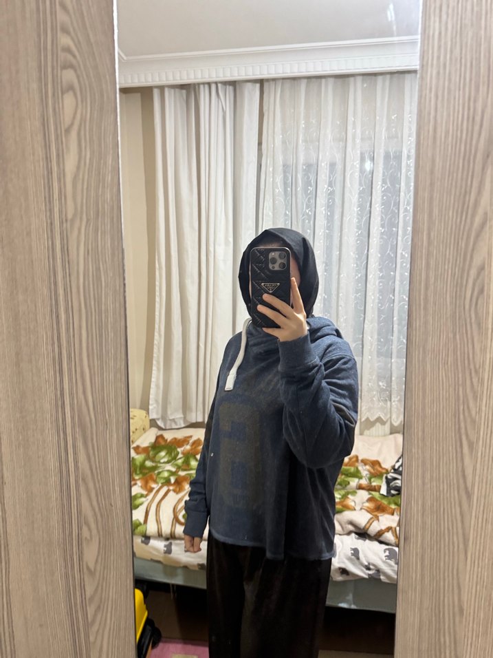 Gri Bağcıklı Kapüşonlu Salaş Sweatshirt - Görsel 2