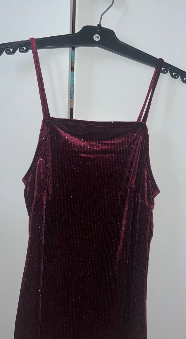 Bordo İnce Askılı Midi Kadın  Elbise - Görsel 2