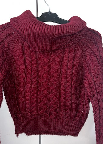 Bordo Örgü Boğazlı Kadın Kazak - Görsel 2