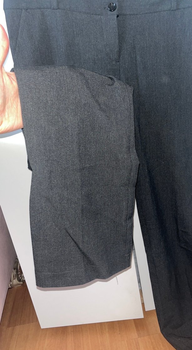 Düğmeli Gri Kadın füme Kumaş Pantolon - Görsel 2