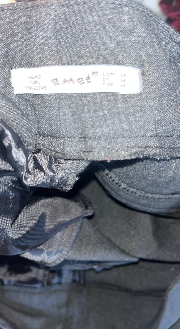 Düğmeli Gri Kadın füme Kumaş Pantolon - Görsel 3