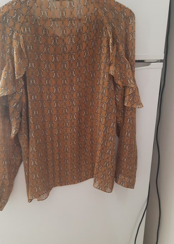 Altın taba renkli Yılan Desenli Uzun Kollu Bluz - Görsel 5