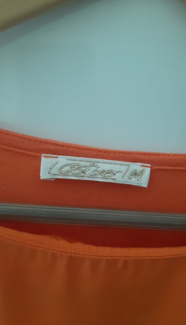 Turuncu Saten Kolsuz Bluz - Görsel 3