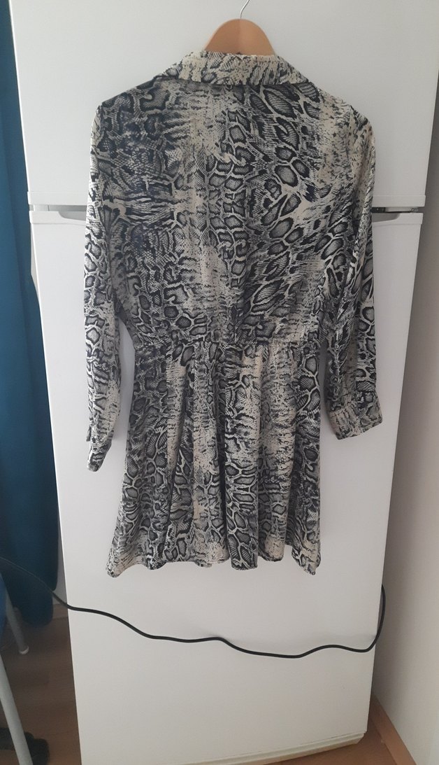 Yılan Desenli Uzun Kollu Gri Kadın Tunik elbise - Görsel 4
