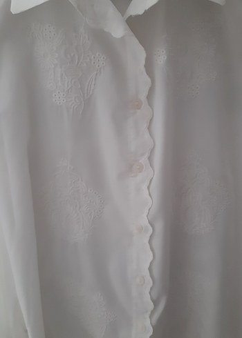 Beyaz Nakışlı Keten Kadın Gömlek - Görsel 2