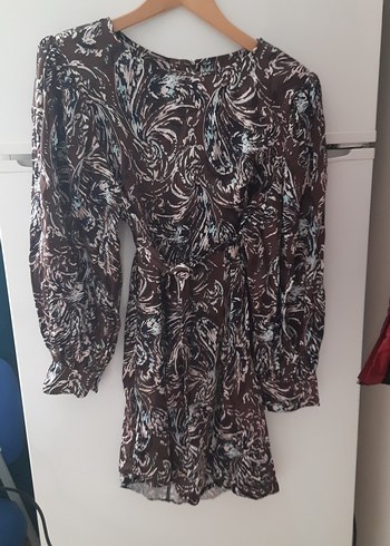 Bohem Tarz Uzun Kollu V Yaka desenli midi elbise - Görsel 3