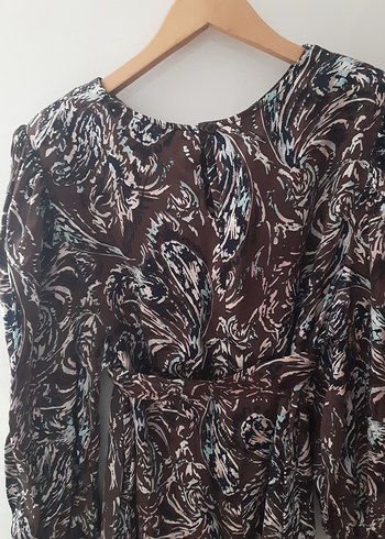 Bohem Tarz Uzun Kollu V Yaka desenli midi elbise - Görsel 4