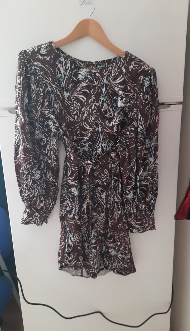 Bohem Tarz Uzun Kollu V Yaka desenli midi elbise - Görsel 3