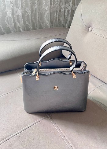 Gri Deri Kadın Çanta Modern Klasik - Görsel 3