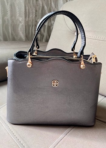 Gri Deri Kadın Çanta Modern Klasik - Görsel 4