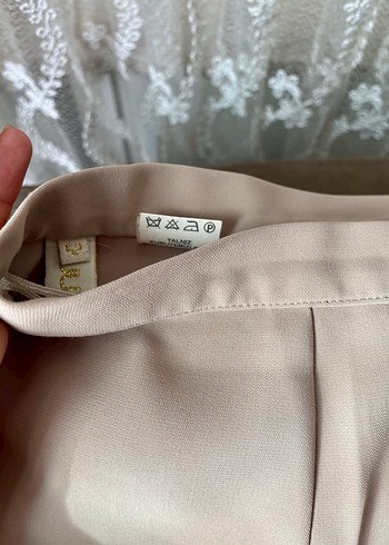 Düğmeli Bej Midi Kadın Kumaş Pantolon - Görsel 2