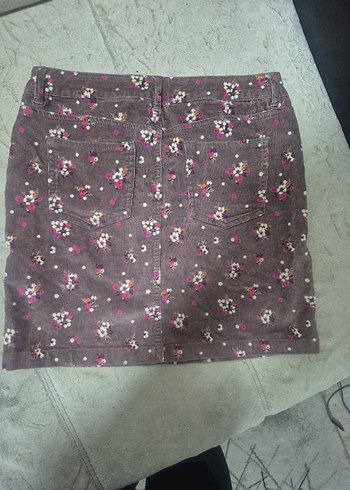 Düğmeli Çiçek Desenli Kahverengi Mini Etek - Görsel 4