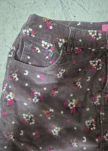 Düğmeli Çiçek Desenli Kahverengi Mini Etek - Görsel 2