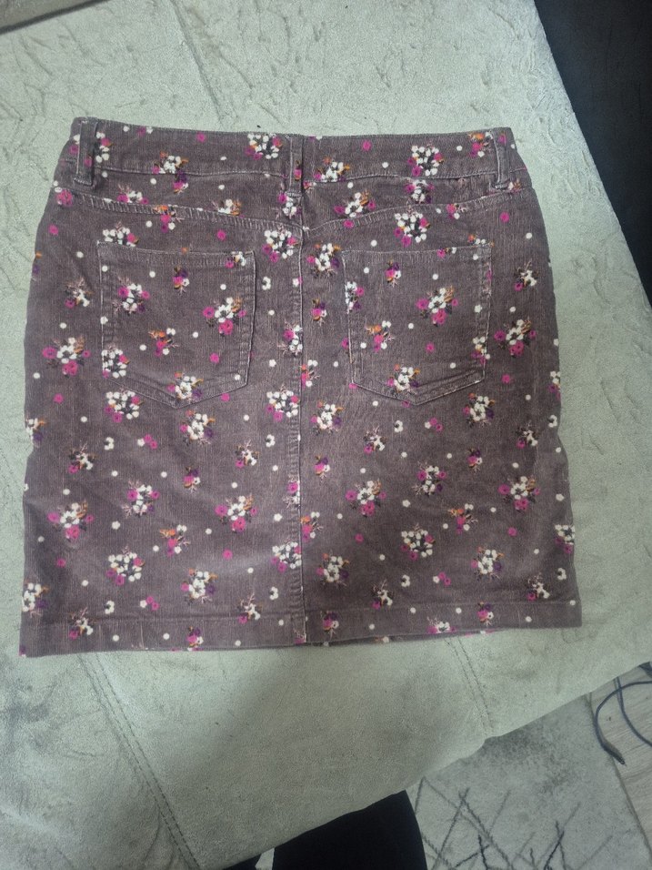 Düğmeli Çiçek Desenli Kahverengi Mini Etek - Görsel 4