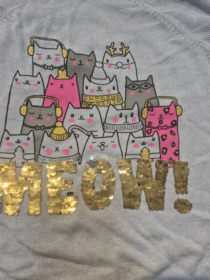 Kız Çocuk Gri Payetli Baskılı Triko Kazak - Görsel 2