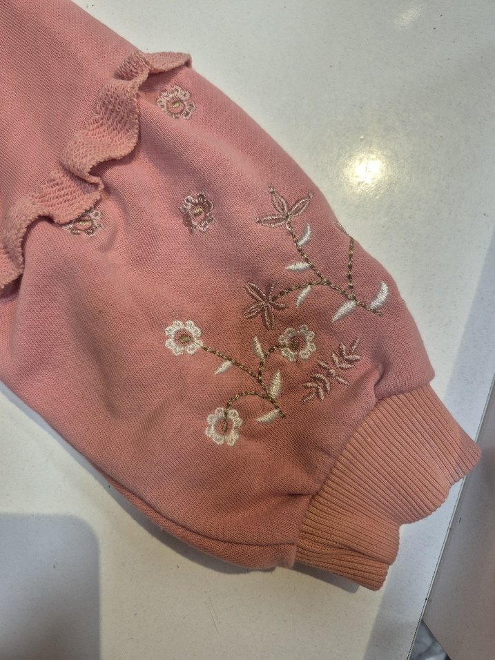 Nakışlı ve Örgü Detaylı Pembe Kız Sweatshirt - Görsel 2