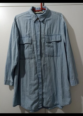 Düğmeli Uzun Kollu Denim Kadın Gömlek - Görsel 3