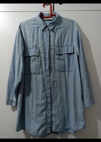 Düğmeli Uzun Kollu Denim Kadın Gömlek - Görsel 4