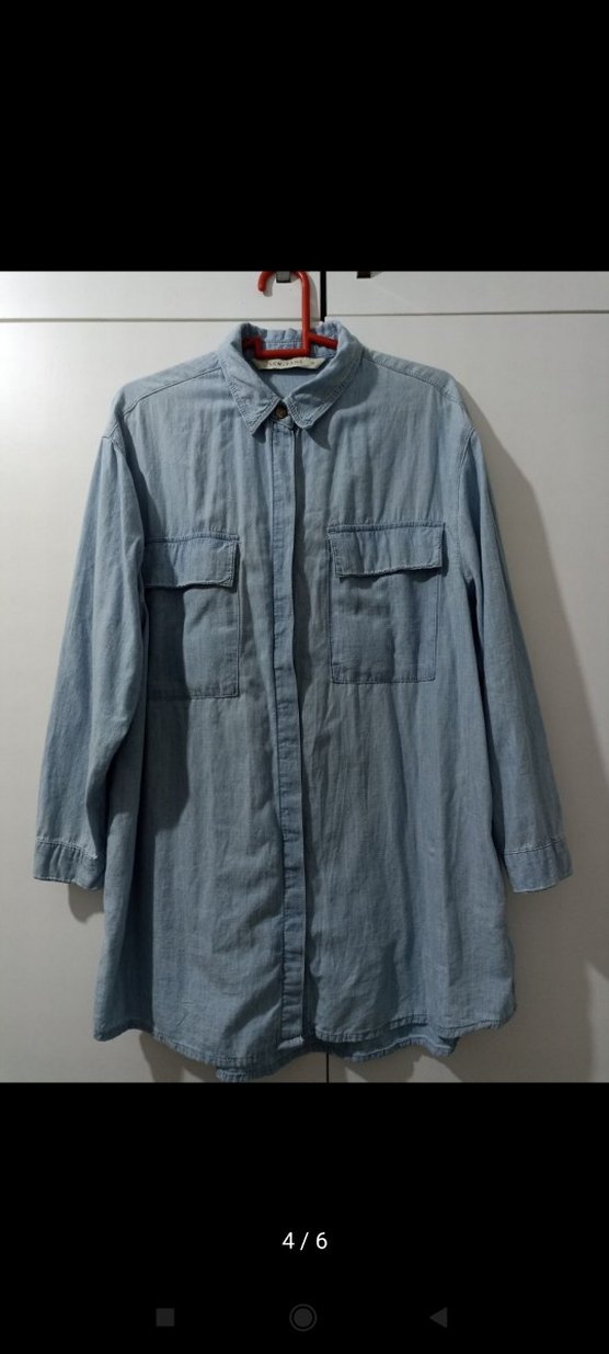 Düğmeli Uzun Kollu Denim Kadın Gömlek - Görsel 4