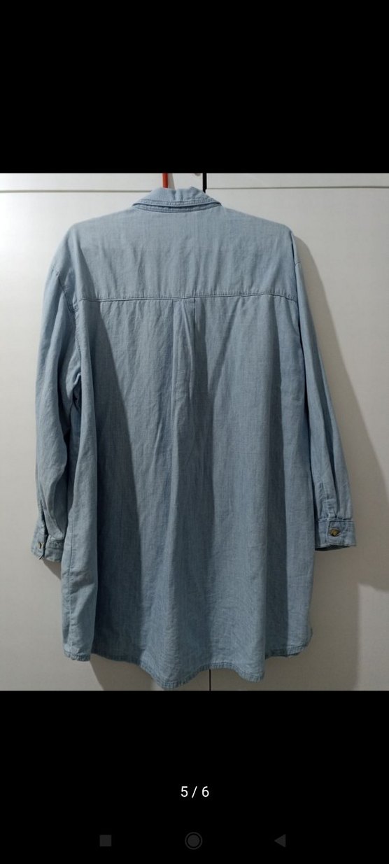 Düğmeli Uzun Kollu Denim Kadın Gömlek - Görsel 5