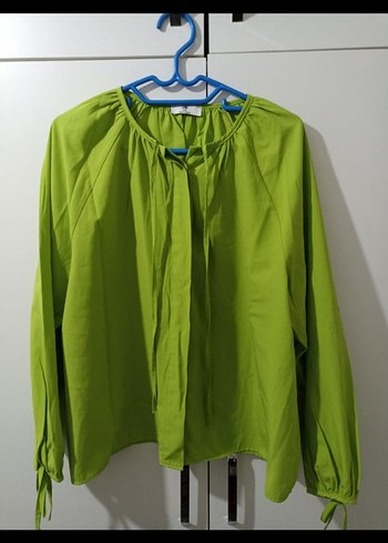 Yeşil Salaş  Bluz, Uzun Kollu, Yüksek Yakalı - Görsel 3