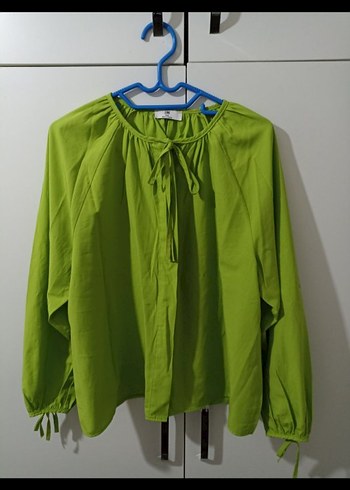 Yeşil Salaş  Bluz, Uzun Kollu, Yüksek Yakalı - Görsel 4