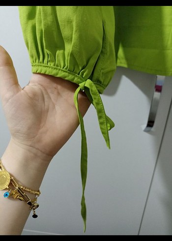 Yeşil Salaş  Bluz, Uzun Kollu, Yüksek Yakalı - Görsel 6