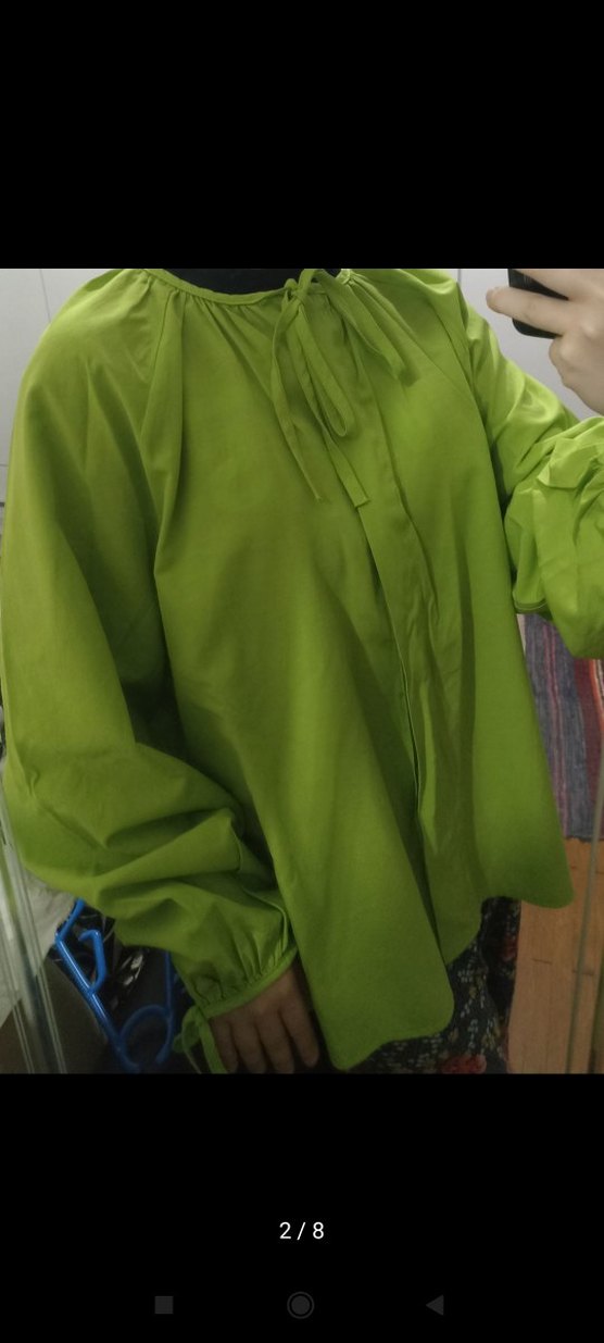Yeşil Salaş  Bluz, Uzun Kollu, Yüksek Yakalı - Görsel 2