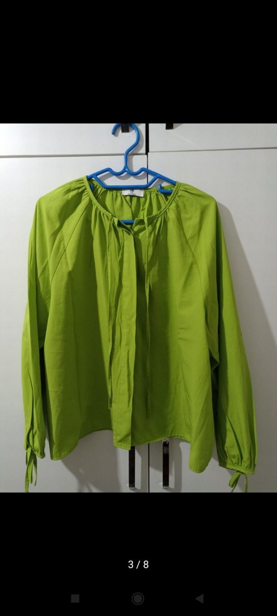 Yeşil Salaş  Bluz, Uzun Kollu, Yüksek Yakalı - Görsel 3