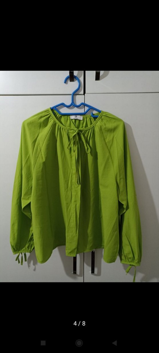 Yeşil Salaş  Bluz, Uzun Kollu, Yüksek Yakalı - Görsel 4