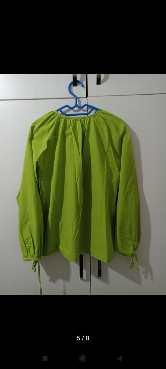 Yeşil Salaş  Bluz, Uzun Kollu, Yüksek Yakalı - Görsel 5