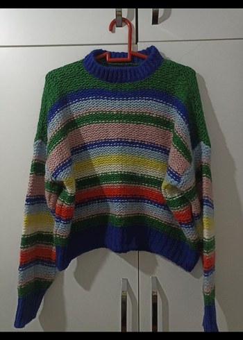 Çok Renkli Örgü Boğazlı Kazak - Görsel 2